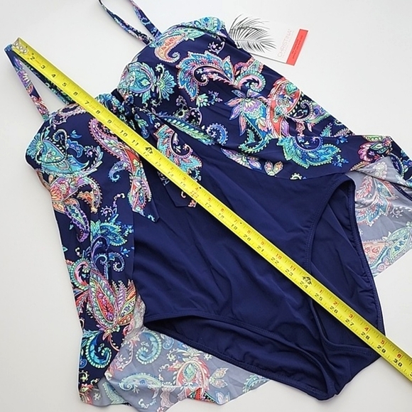 NWT CHRISTINA Medallion Navy Paisley Flyaway Bandeau One Piece Hip Minimize Sz 8 - Picture 16 of 16